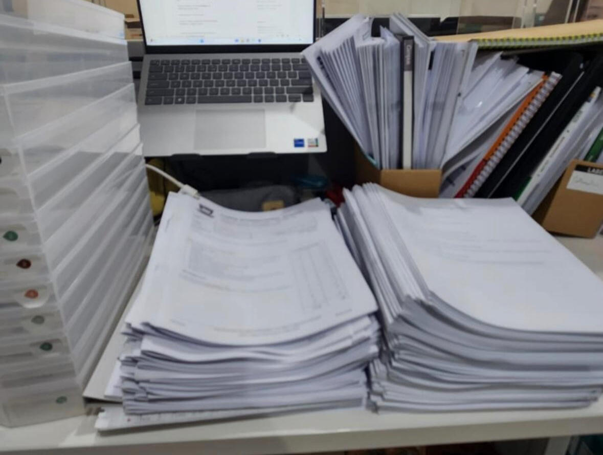 stacks of marking papers